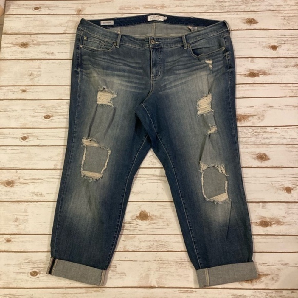 Torrid Blue Distressed Boyfriend Cuffed Jeans 24